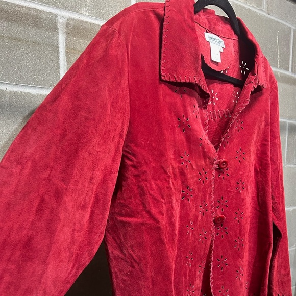 Red Leather Suede Coldwater Creek Jacket - Picture 2 of 7